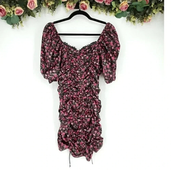 For Love & Lemons Melrose Romantic Ruched Floral Sexy Mini Dress Size Small - Picture 10 of 16